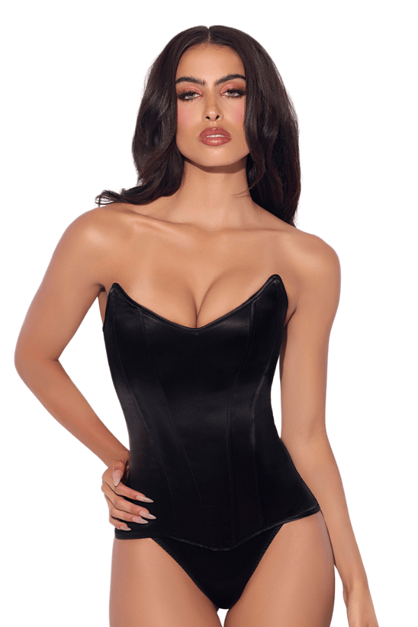 House of Desire Juliet Satin Full Boning Scoop Neck Corset Black