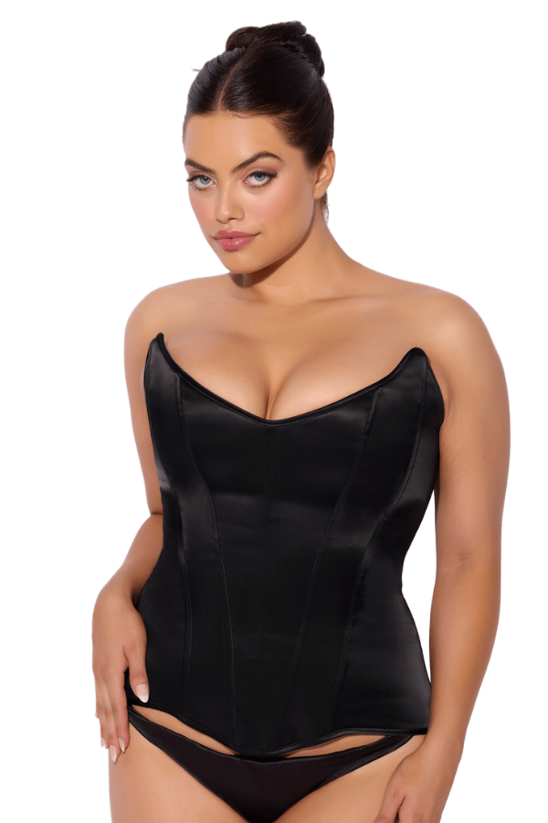 House of Desire Juliet Satin Full Boning Scoop Neck Corset Black