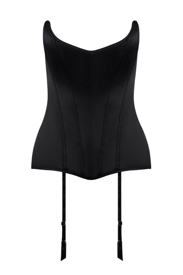 House of Desire Juliet Satin Full Boning Scoop Neck Corset Black
