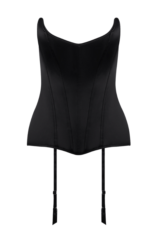 Juliet Satin Full Boning Scoop Neck Corset Black