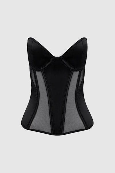 House of Desire Juliet Satin & Mesh Plunge Underwire Corset black