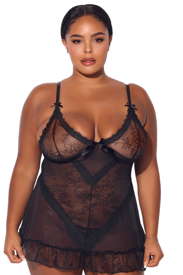 House of Desire Kiki Lace Babydol & G-String Set - Black