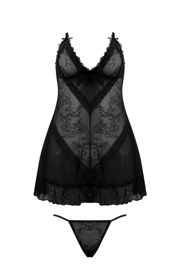 House of Desire Kiki Lace Babydol & G-String Set - Black