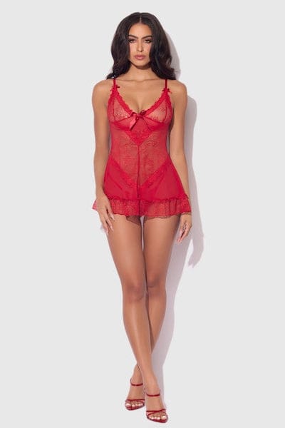 House of Desire Kiki Lace Babydol & G-String Set - Crimson Red