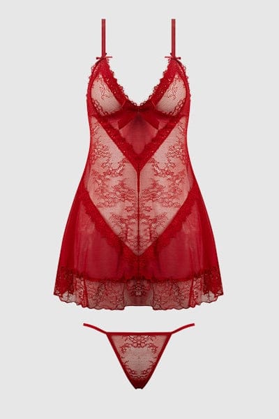 House of Desire Kiki Lace Babydol & G-String Set - Crimson Red