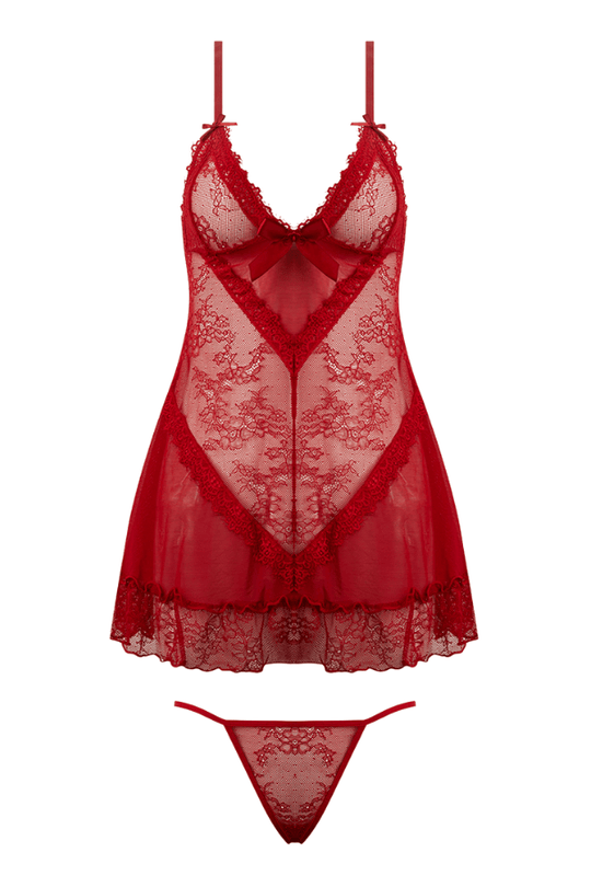 Kiki Lace Babydol & G-String Set - Crimson Red