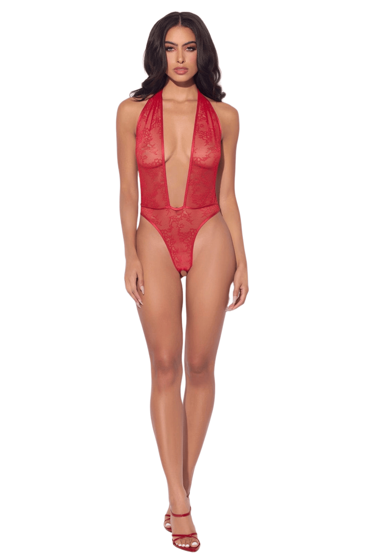House of Desire Kiki Lace Plunge Halter Teddy