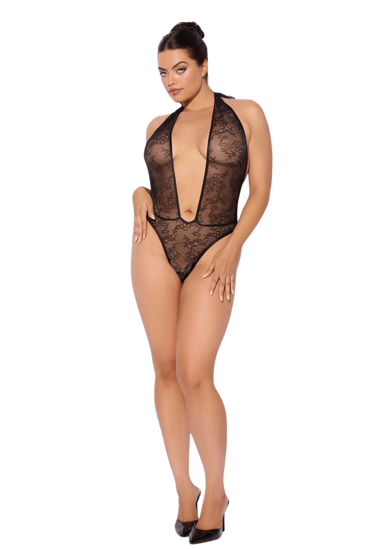 House of Desire Kiki Lace Plunge Halter Teddy