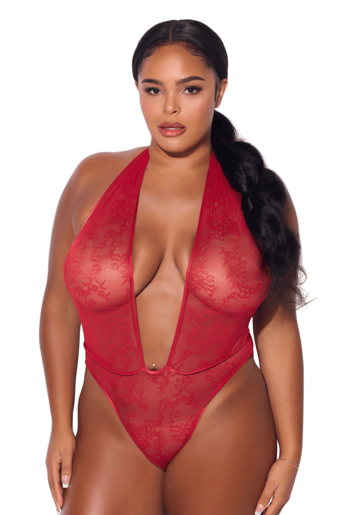House of Desire Kiki Lace Plunge Halter Teddy
