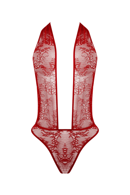Kiki Lace Plunge Halter Teddy