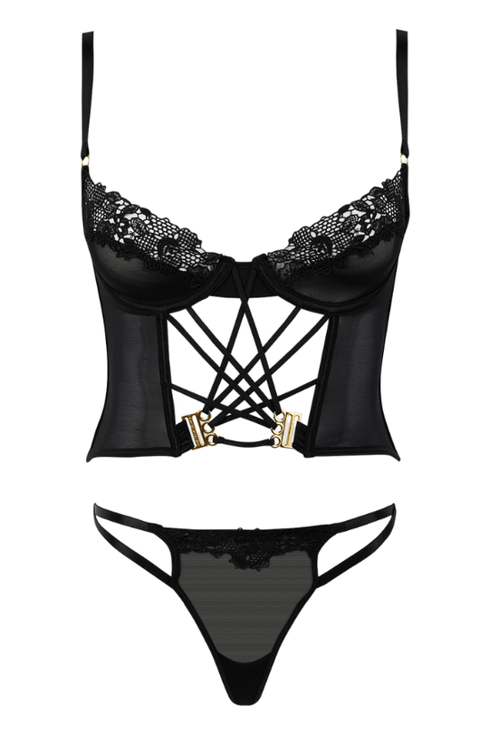 Ashley Alexiss Lace Bustier & G-String Set Black
