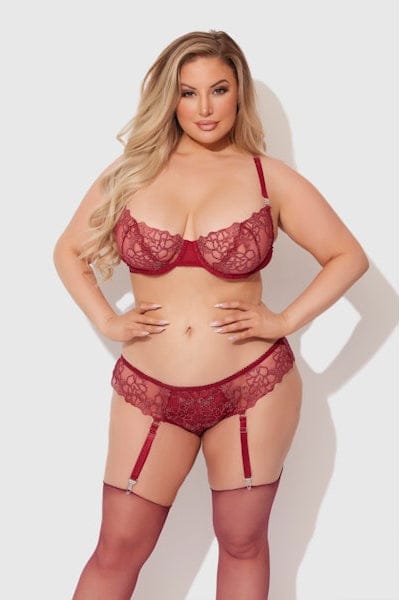 House of Desire Lingerie Set Eden Embroidered Lace Bra & Backless Hipster Set