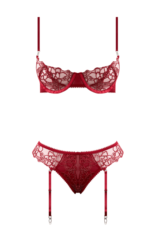 House of Desire Lingerie Set Eden Embroidered Lace Bra & Backless Hipster Set