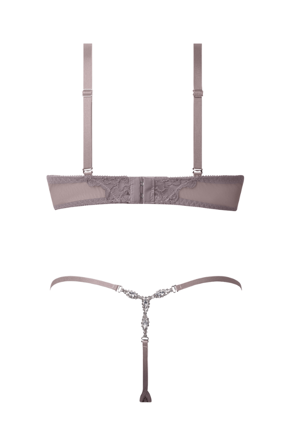 House of Desire Lingerie Set Eden Embroidery Demi Bra & G-String Set Silver
