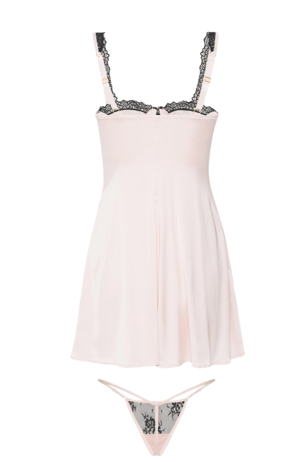 House of Desire Lingerie Set Jocelyn Lace & Satin Babydoll & G-String Set Black-Pink