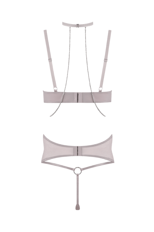 House of Desire Lingerie Set Presley Rhinestone & Mesh Demi Bra, Garter & G-String Set
