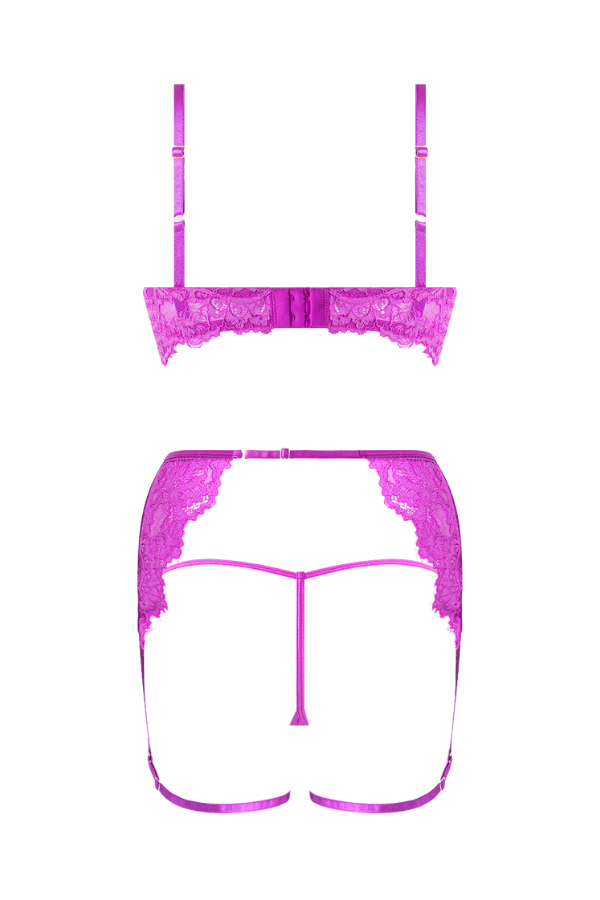 House of Desire Lingerie Set Reanna Lace & Chain Bra, Garter & G-String Set Pink