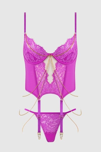 House of Desire Lingerie Set Reanna Lace & Chain Bustier & G-String Set Pink