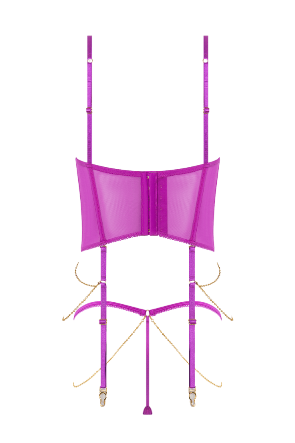 House of Desire Lingerie Set Reanna Lace & Chain Bustier & G-String Set Pink