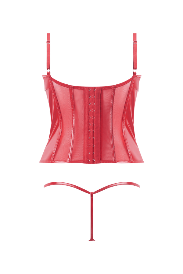 House of Desire Lingerie Set Trinity Patent Lace Up Bustier & G-String Set - Red