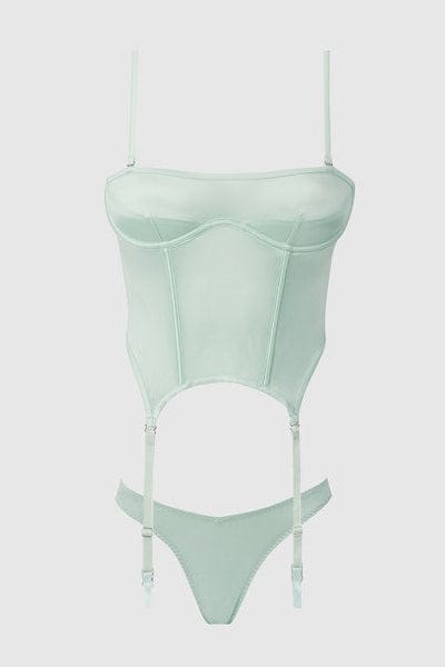 House of Desire Lingerie Set Zoe High Shine Bustier & Tanga Set Aqua