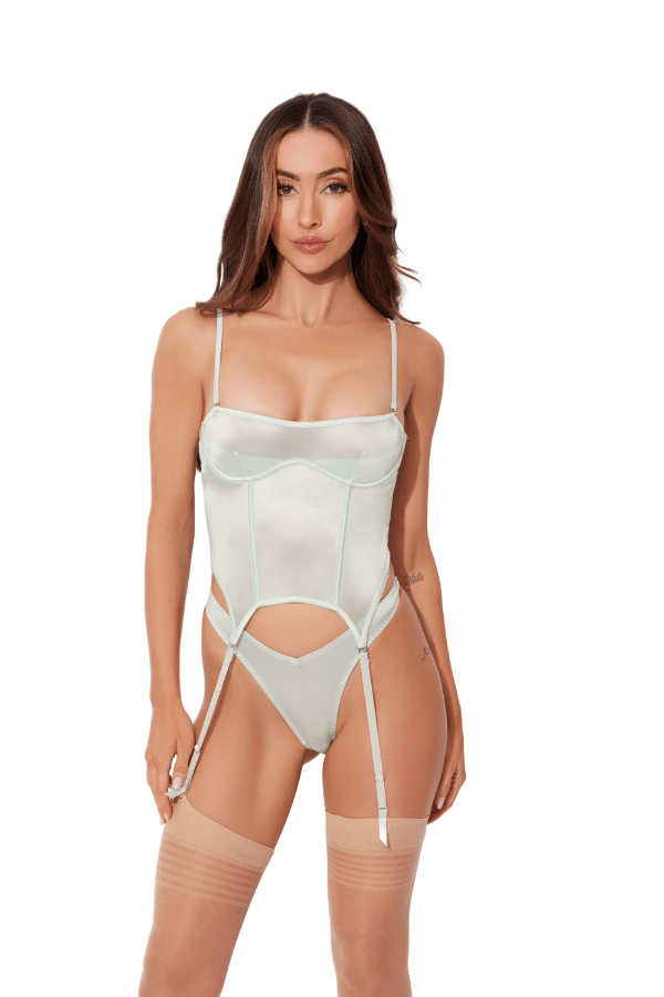 House of Desire Lingerie Set Zoe High Shine Bustier & Tanga Set Aqua