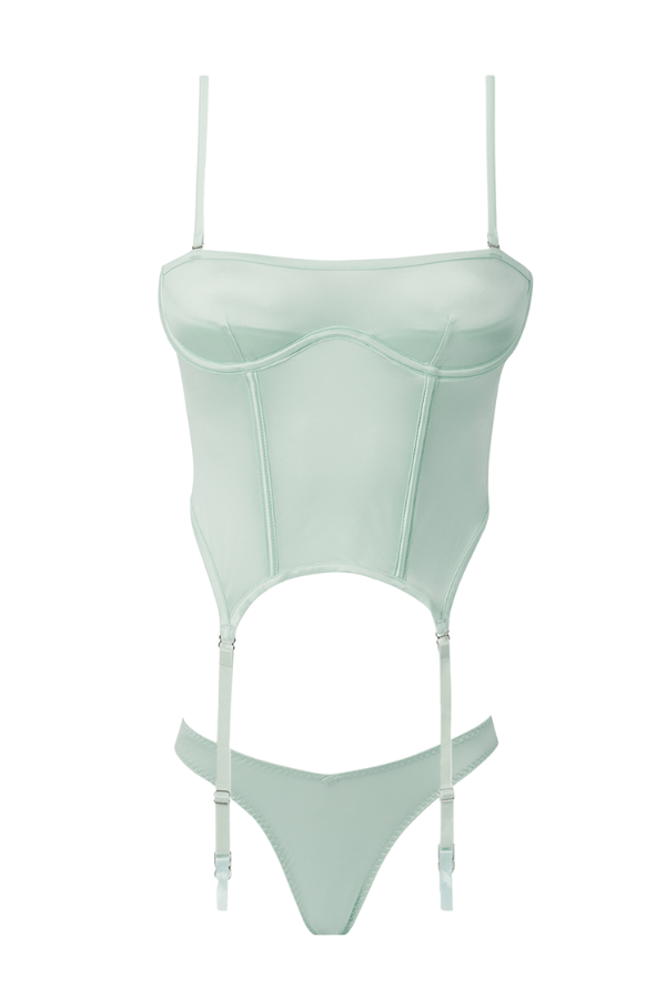 House of Desire Lingerie Set Zoe High Shine Bustier & Tanga Set Aqua