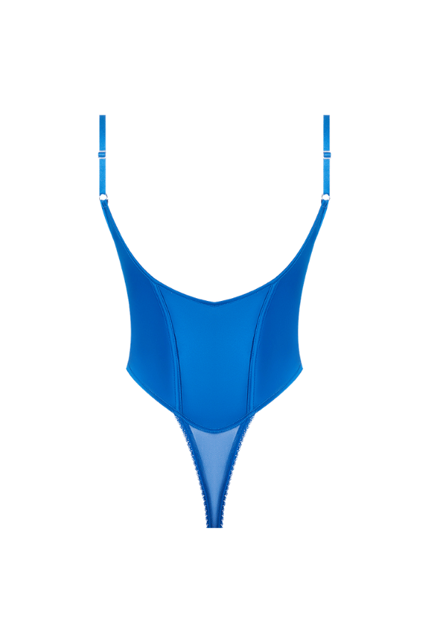House of Desire Madeline Satin & Lace Push Up Teddy - Cobalt Blue
