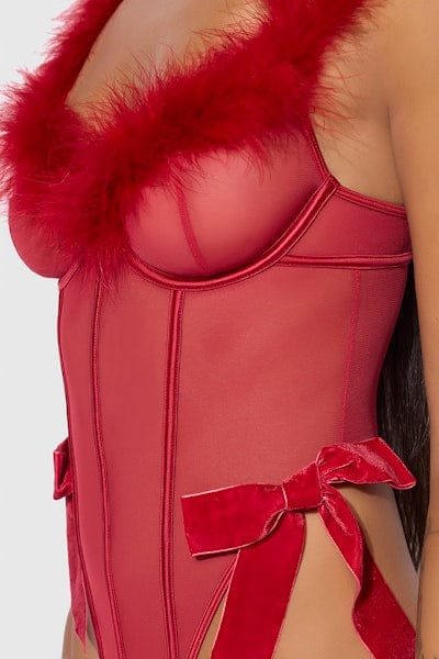 House of Desire Marilyn Marabou & Mesh Teddy Red