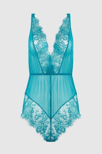 House of Desire Mila Mesh & Eyelash Lace High Slit Romper Teddy - Fanfare