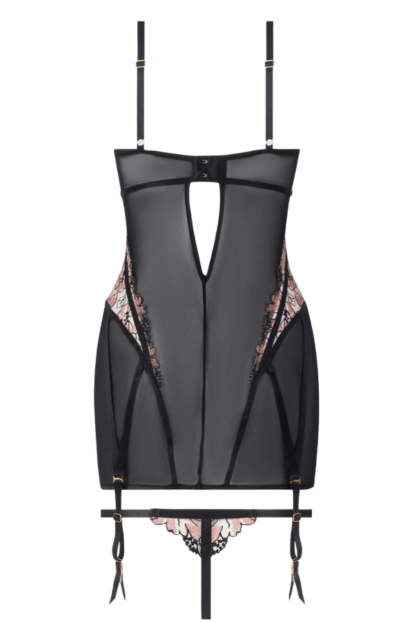 House of Desire Nova Blacklight Lace Chemise & Thong Set - Black