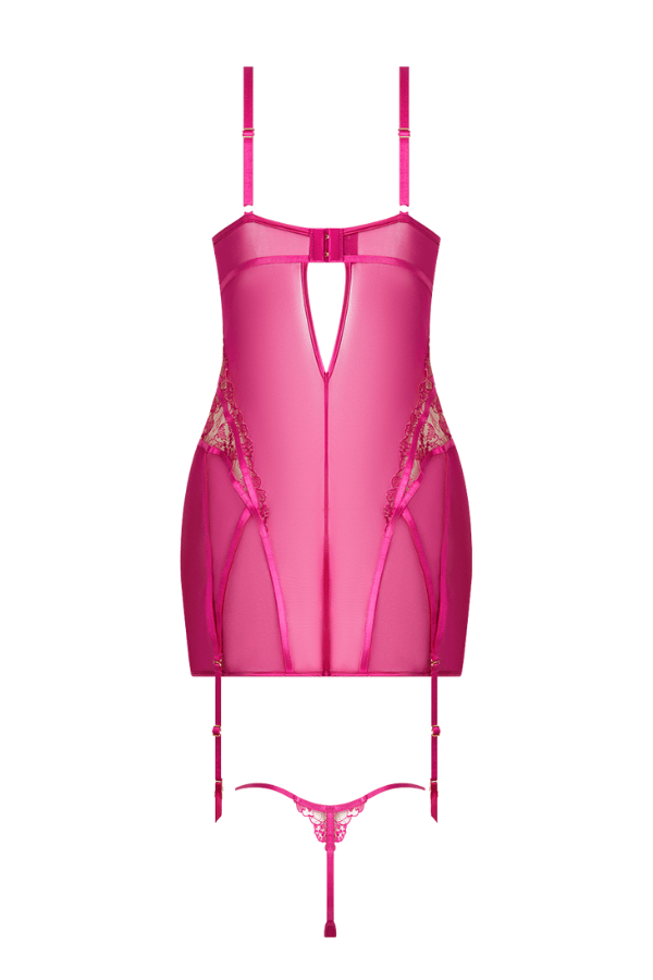 House of Desire Nova Blacklight Lace Chemise & Thong Set - Pink Dragon