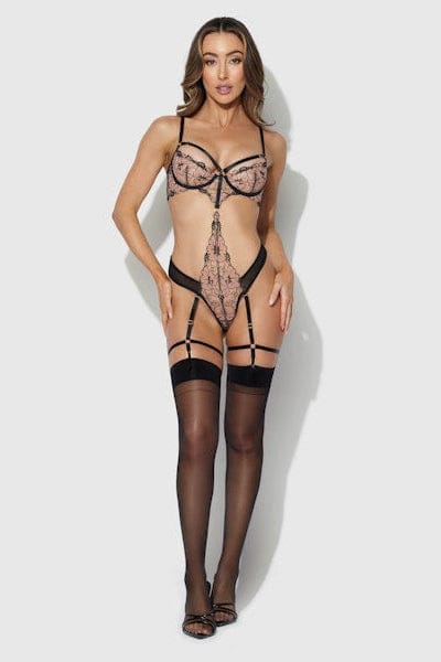 House of Desire Nova Blacklight Lace Teddy - Black