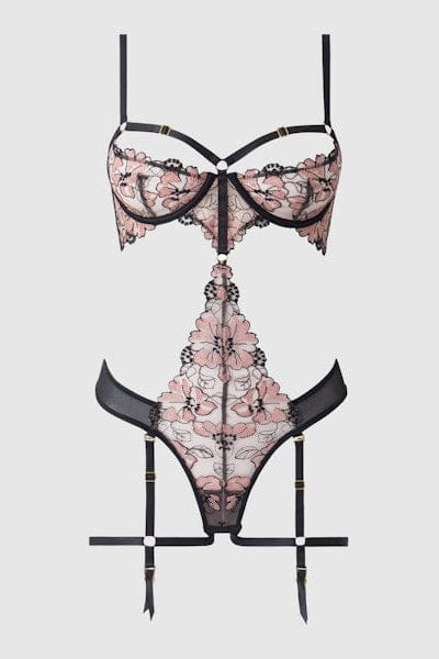 House of Desire Nova Blacklight Lace Teddy - Black