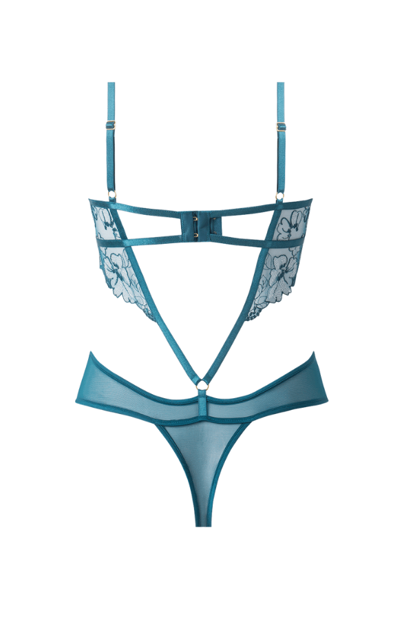 House of Desire Nova Blacklight Lace Teddy - Jaded Blue