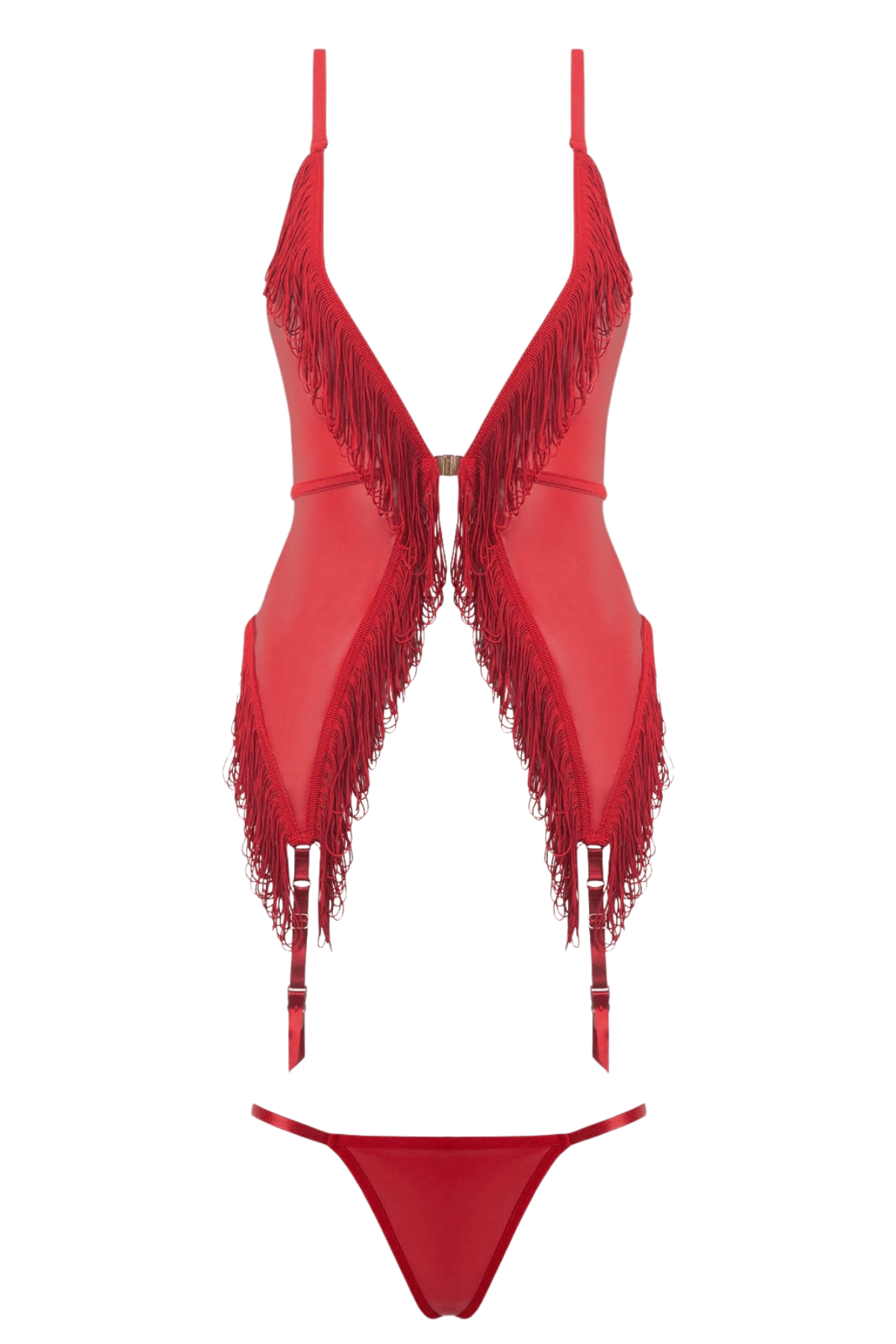 House of Desire Phoenix Faux Leather & Fringe Chemise & G-String Set