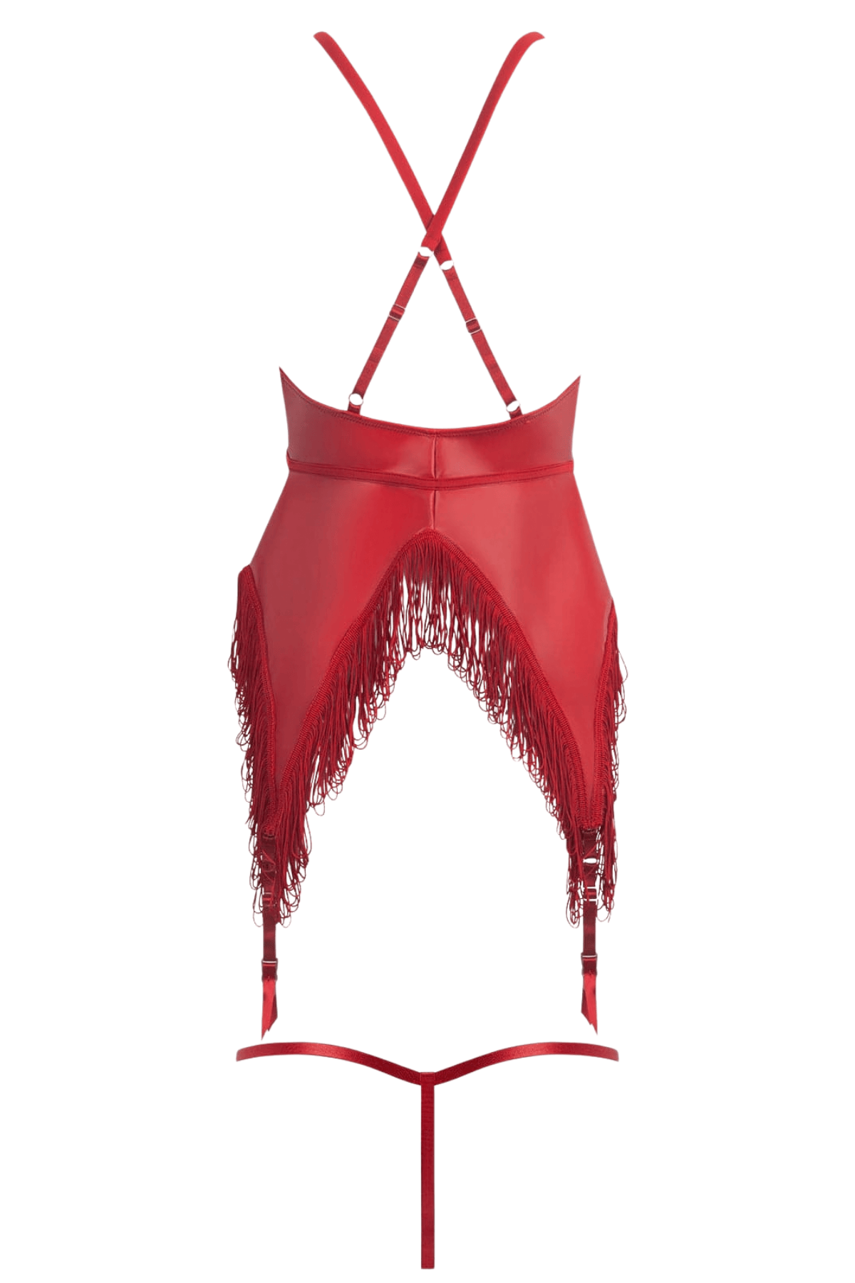 House of Desire Phoenix Faux Leather & Fringe Chemise & G-String Set