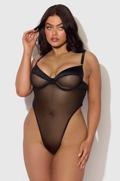 House of Desire Raquel Mesh & Silky Micro Underwire Bodysuit Black