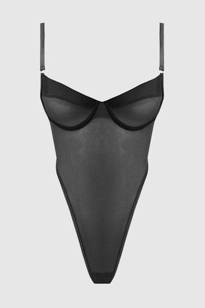 House of Desire Raquel Mesh & Silky Micro Underwire Bodysuit Black