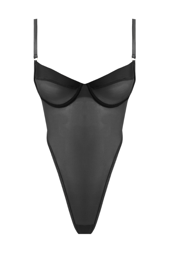 Raquel Mesh & Silky Micro Underwire Bodysuit Black