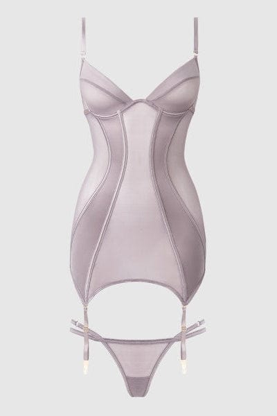 House of Desire Raquel Mesh & Silky Micro Underwire Chemise & G-String Set - Dark Rose