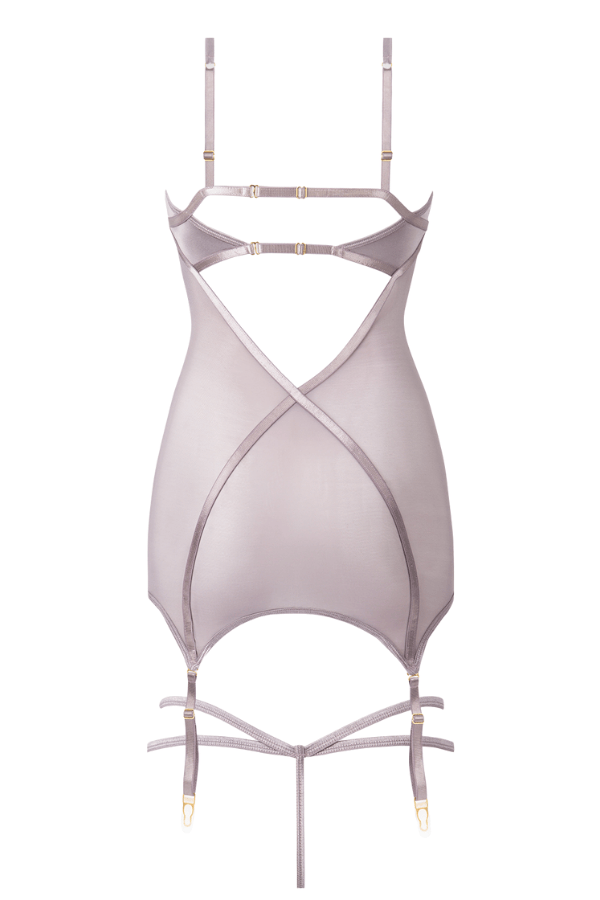 House of Desire Raquel Mesh & Silky Micro Underwire Chemise & G-String Set - Dark Rose