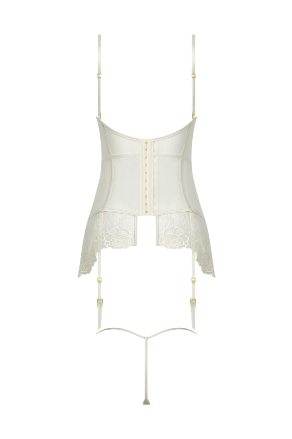 House of Desire Rosalie Satin & Embroidered Lace Chemise & G-String Set Ivory