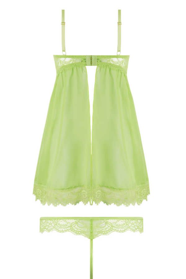 House of Desire Shavon Lace & Chiffon Babydoll & G-String Set - Lime Green