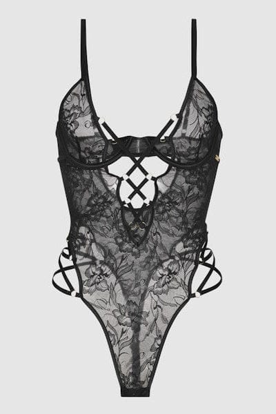 House of Desire Teddy Flora Strappy Lace Teddy Black