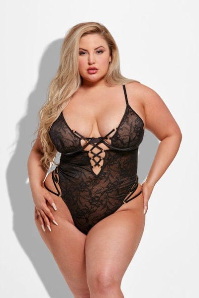 House of Desire Teddy Flora Strappy Lace Teddy Black