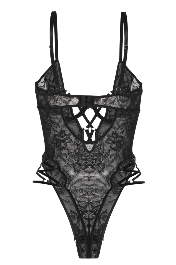 House of Desire Teddy Flora Strappy Lace Teddy Black