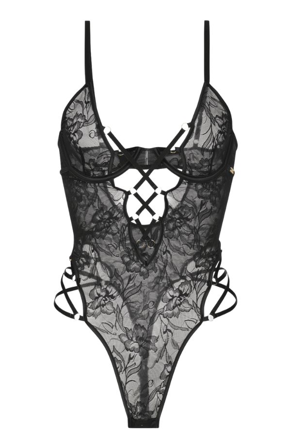House of Desire Teddy Flora Strappy Lace Teddy Black
