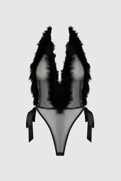 House of Desire Teddy Marilyn Marabou & Mesh Plunge Teddy Black