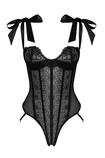 Rosalie Embroidered Lace Teddy - Black